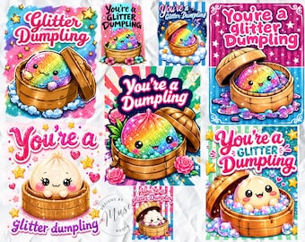 Glitter Dumpling PNG Bundle | You're A Glitter Dumpling Cute Food PNG | Kawaii Rainbow Dumpling Clipart | Preppy Kids Sublimation