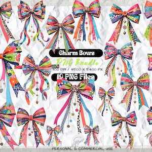 Bright Bow PNG Bundle | Colorful Preppy Bow Clipart | Striped Coquette Ribbon Shirt Design | Summer Boutique Sublimation Art