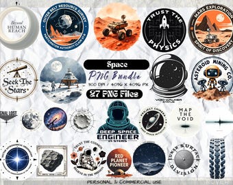 Space PNG Bundle | Mars Rover Astronaut Clipart | Science Planet Sublimation Design | Galaxy Explorer Shirt Digital Art Set