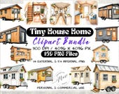 Tiny House Clipart Bundle | THOW PNG Set | Tiny Home Digital Graphics | Tiny House On Wheels Art | Off Grid Cabin Download