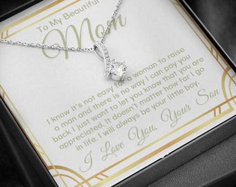 Mom Necklace Gift From Son, Heartfelt Message Pendant, Mother's Day Gifts, Birthday Christmas Gift
