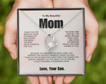 Necklace for Mom from Son, Cubic Zirconia Pendant, Gold Finish Jewelry