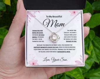 Mom Necklace from Son, Interlocking Hearts Pendant, 18K Gold Finish Jewelry