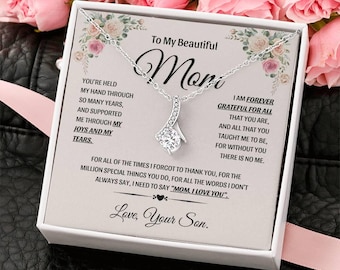 Necklace Gift For Mom From Son, 18K Gold Finish Cubic Zirconia Pendant