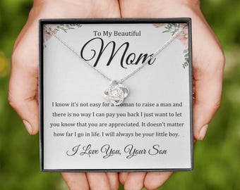 Necklace for Mom, Gift from Son, Personalized Message Card Jewelry,