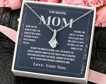Mom Necklace from Son, Cubic Zirconia Pendant, Adjustable Chain, Gift for Mom