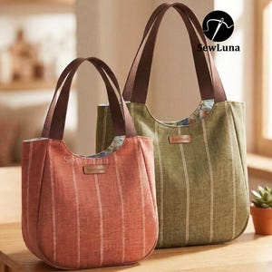 2 Sizes Mira Curved Tote Bag PDF Sewing Pattern | Beginner Friendly DIY Shoulder Bag | Minimalist Market Bag Tutorial | Two Sizes Bag Making
