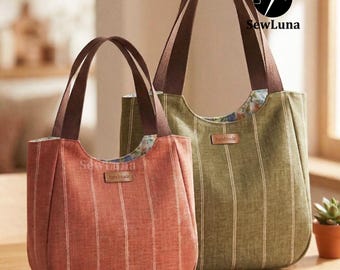 2 Größen Mira Curved Tote Bag PDF Schnittmuster | Anfängerfreundliche DIY-Umhängetasche | Minimalistische Markttasche Tutorial | Zwei Größen Taschen machen
