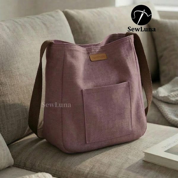 Patrón de costura en PDF para bolso hobo / Bolso de hombro minimalista Mabel (hazlo tú mismo) / Tutorial para principiantes para bolso holgado de lona / 2 tamaños: pequeño y grande