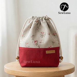 Patrón de costura para bolsa con cordón / Bolsa de regalo de fondo redondo (Patrón PDF)