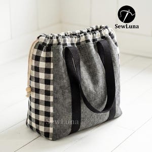 Patrón de costura para bolso Grace con cordón / Bolso de mano DIY para principiantes (patrón en PDF) / Bolso de hombro grande DIY