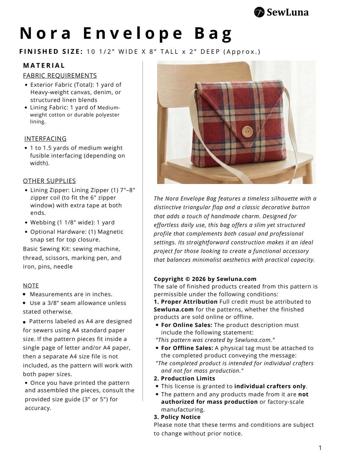 Nora Envelope Bag Sewing Pattern | Beginner DIY Crossbody Purse | DIY ...