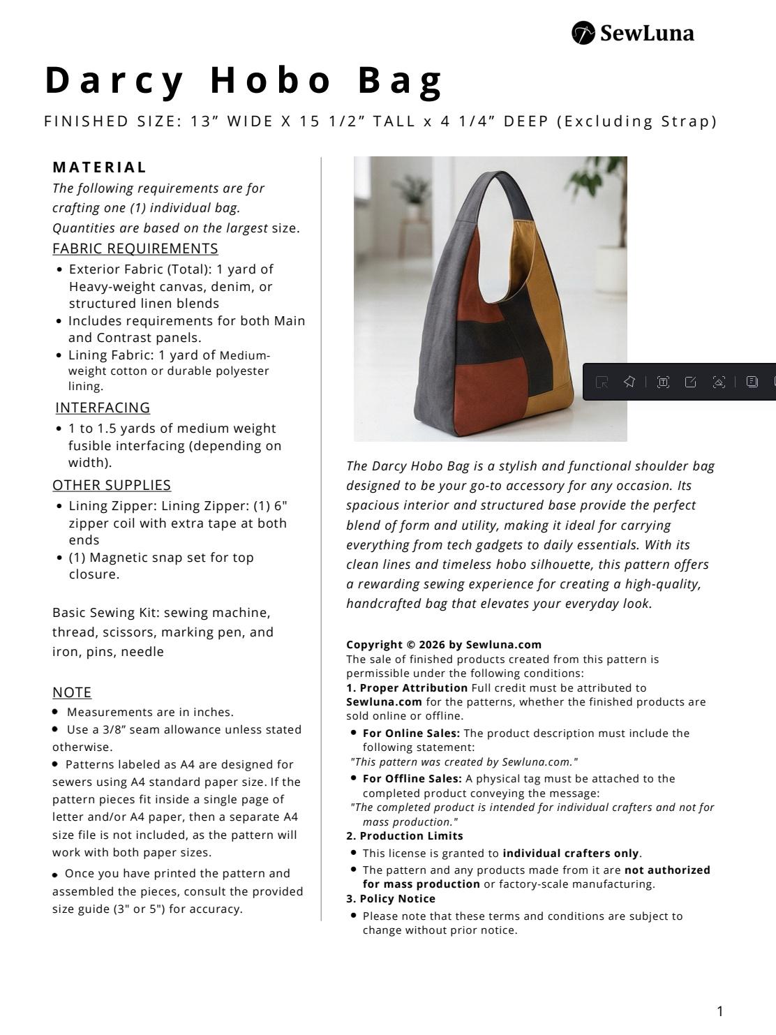 Hobo Bag Sewing Pattern | Darcy Slouchy Tote PDF Tutorial | DIY ...