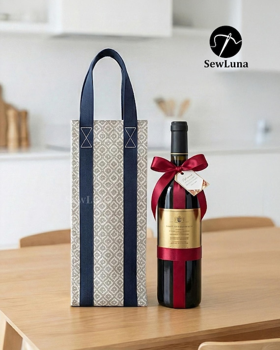 Wine Bag Sewing Pattern PDF | Celine Reusable Fabric Bottle Tote | DIY Hostess Gift Carrier | Beginner Sewing Project