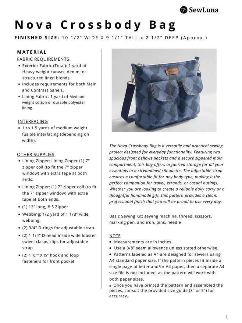 Crossbody Bag PDF Sewing Pattern | Beginner DIY Purse Tutorial | Nova ...