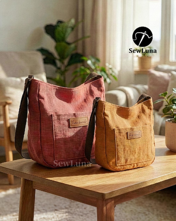 Ivy Daily Crossbody Bags 2 sizes PDF Sewing Pattern | Slouchy Hobo Tote Template | 2 Sizes Messenger Bag DIY | Beginner Everyday Bag