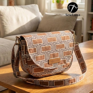 Flora Crossbody Bag PDF Sewing Pattern 2 Sizes | DIY Saddle Purse PDF Tutorial | Beginner Shoulder Bag | Curvy Crossbody Digital Download