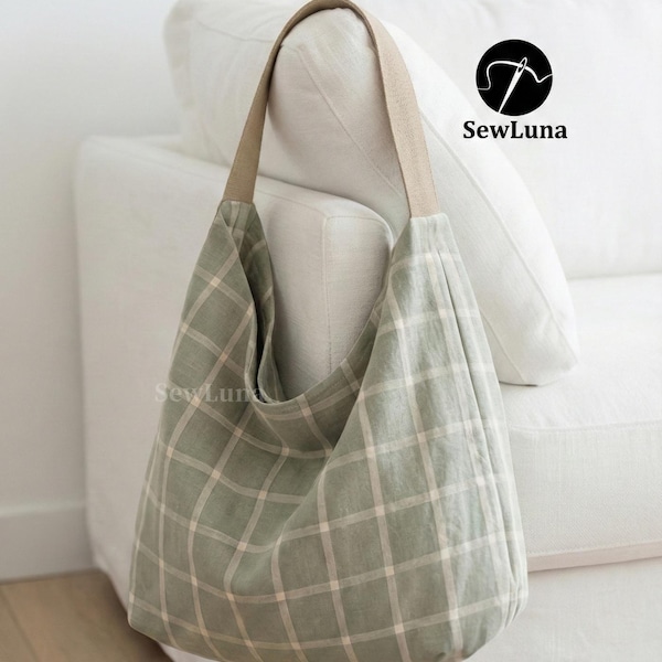 Hobo Bag PDF Sewing Pattern | Sage Slouchy Tote, 3 Sizes |  | DIY Shoulder Bag Template | Beginner Friendly Canvas Market Bag