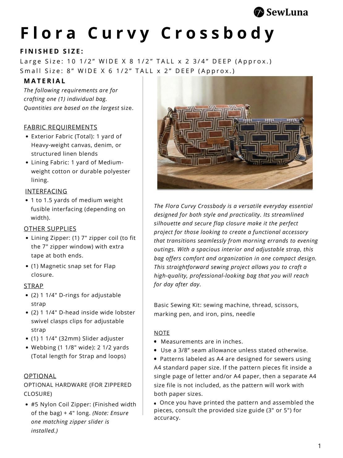 Flora Crossbody Bag PDF Sewing Pattern 2 Sizes | DIY Saddle Purse PDF ...