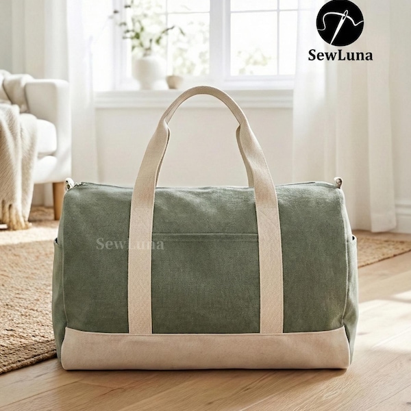 Duffle Bag Sewing Pattern PDF | Willow Weekender Bag Tutorial | DIY Canvas Travel Gym Bag | Practical Sewing Project for Crafters