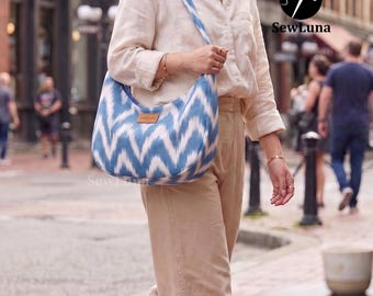 Azurblaue Hobo-Tasche Schnittmuster | Slouchy Tote PDF Pattern | Anfänger Freundliche DIY Geldbörse | Einfaches Schultertaschen-Tutorial