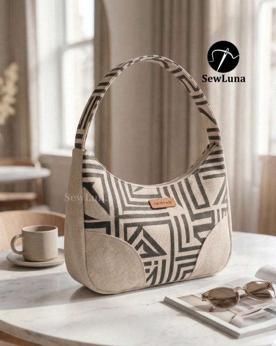Shoulder Bag Sewing Pattern | PDF Handbag Tutorial | Avery Curved Hobo Bag Pattern | DIY Zipper Purse | Intermediate Sewing Project
