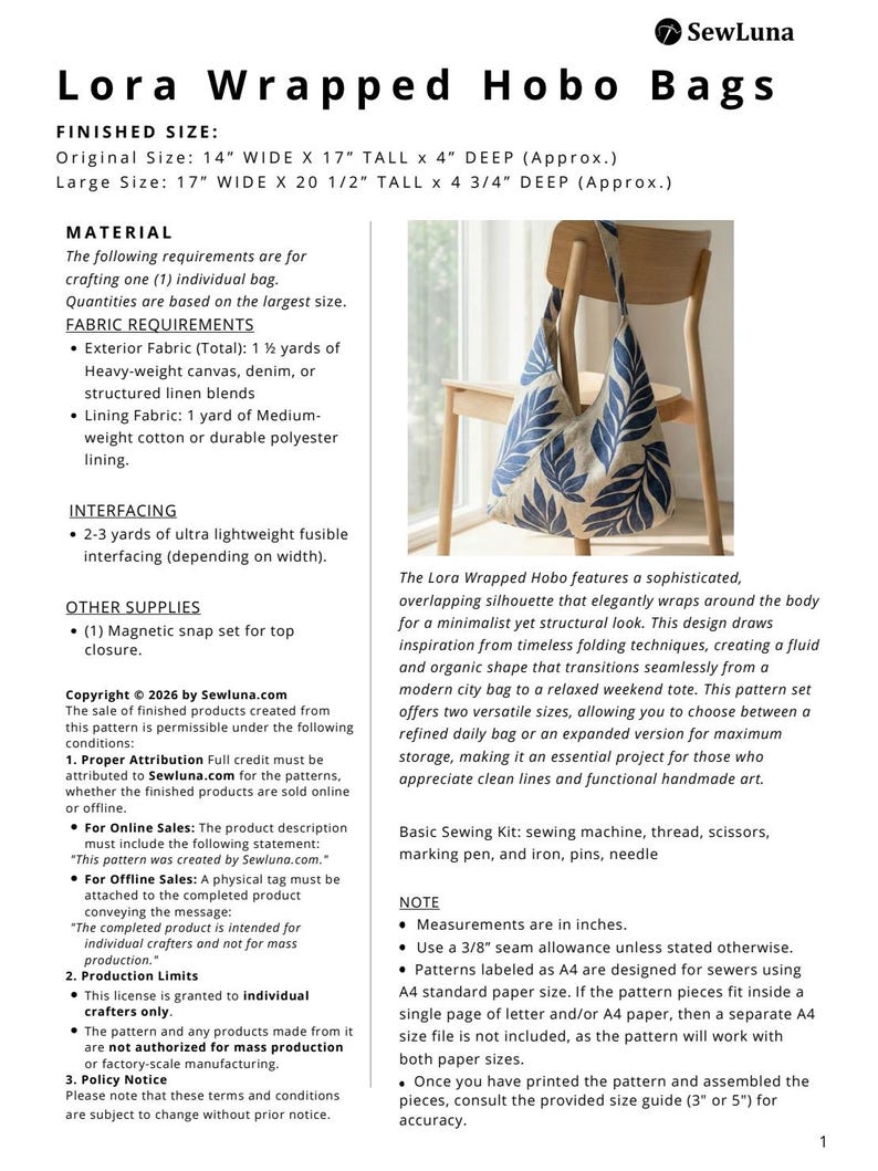 Patrón de costura en PDF para bolso hobo Lora Wrapped (2 tamaños) / Tutorial para bolso tote holgado / Bolso estilo kimono para principiantes (hazlo tú mismo) / Bolso tote minimalista envuelto imagen 7