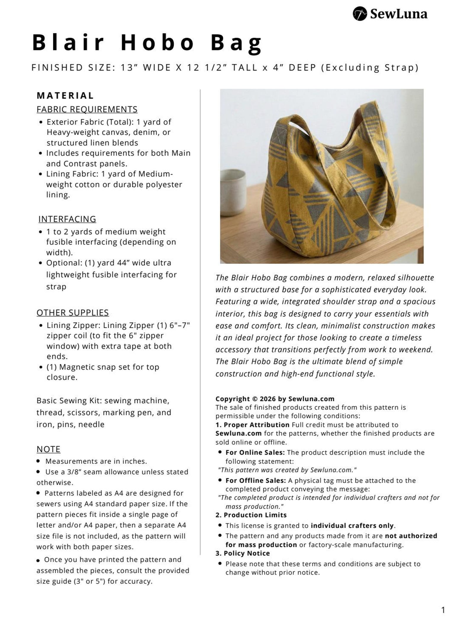 Hobo Bag PDF Sewing Pattern | Blair Beginner Bag Pattern | DIY Slouchy ...