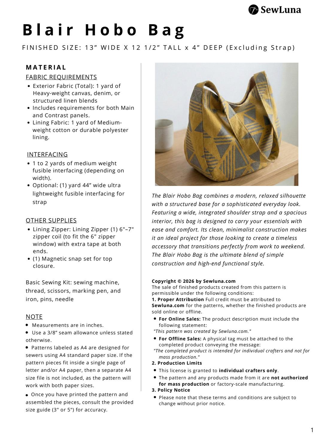 Hobo Bag PDF Sewing Pattern | Blair Beginner Bag Pattern | DIY Slouchy ...