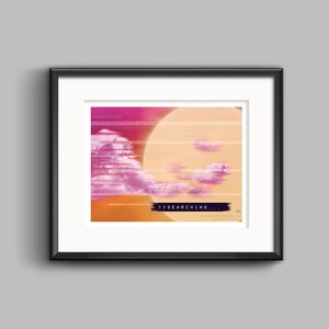 Vaporwave Searching Art Print and Sticker - synthwave, outrun, 80s, retro, glitch, neon, pixel, sunset, poster, wall art