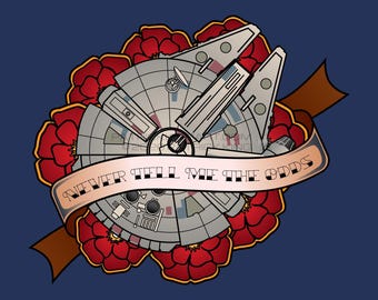 Star Wars Never Tell Me the Odds Millennium Falcon  Vinyl Sticker - decal, rebel, new republic, resistance, tattoo, sailor jerry, flower