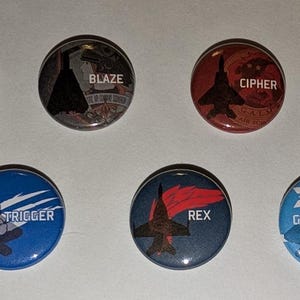 Ace Combat-knoppen - 1" knoppen, spelden, gevechtsvliegtuigen, militair, topgun, ace combat, f-14, f-15, f/a-18, f-22