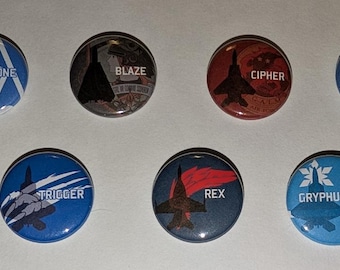 Ace Combat Buttons - 1" buttons, pins, fighter planes, military, top gun, ace combat, f-14, f-15, f/a-18, f-22