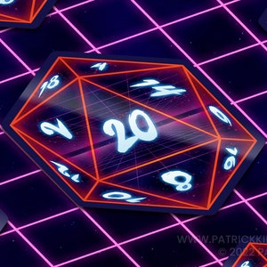 D20 1984 Vinyl Sticker - d&d, dungeons and dragons, dice, gaming, rpg, synthwave, outrun, 80s, retro, sticker, decal