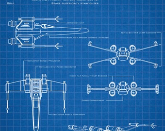 スター・ウォーズ X-ウイング設計図アートプリント - 反乱軍、同盟軍