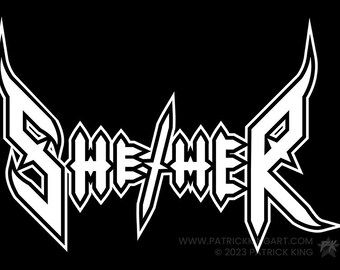 Metal She/Her Vinyl Sticker - lgbtq, gay, lesbian, transgender, bisexual, queer, pride, metal, pronoun, decal