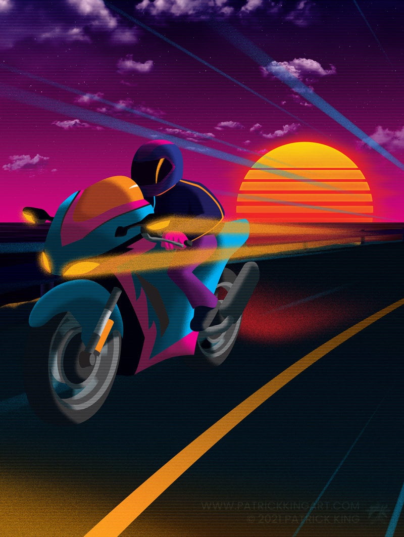 Oceanside Art Print - Synthwave, Vaporwave, Outrun, 80s, Retro