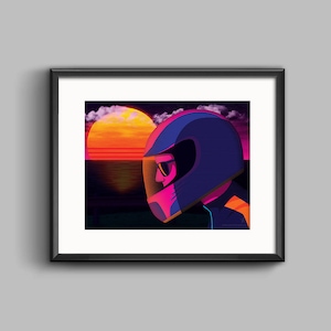 The Getaway Art Print and Sticker - synthwave, vaporwave, outrun, 80s, retro, portrait, neon, sunset, california, wall art