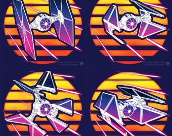 Synthwave TIE Fighters Vinyl Stickers - vaporwave, outrun, 80s, retro, neon, star wars, empire, interceptor, defender, avenger, decal