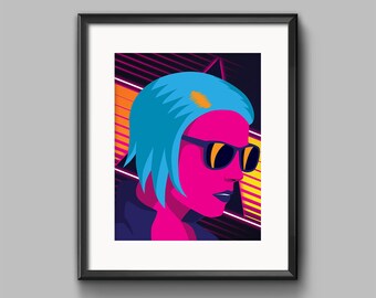 80s Pop Art Print, Retro Wave Poster, Synthwave Wall Art