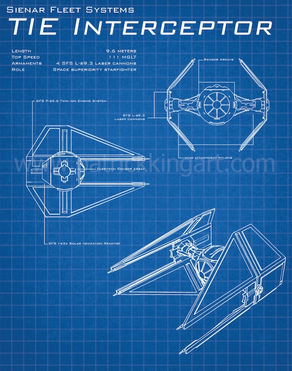 Star Wars TIE Interceptor Schematic Art Print TIE Fighter, TIE Bomber,  Star Destroyer, schematic, poster, wall art