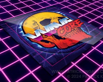 Wavecore Vinyl Sticker - synthwave, vaporwave, ontlopen, jaren '80, retro, neon, metaal, metalcore, schedel, sticker, sticker