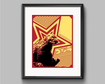 Godzilla Pop Art Print, Japanese Kaiju Movie Poster, Monster Film Wall Art