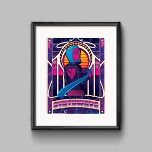 Synth Nouveau Art Print and Sitcker - synthwave, vaporwave, outrun, 80s, retro, ocean, neon, sunset, art nouveau, mucha, poster, wall art
