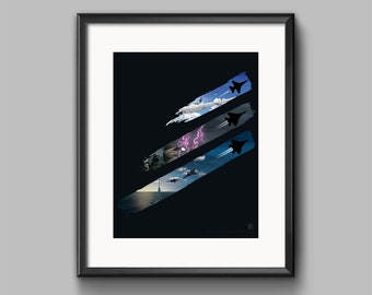 Three Strikes - Ace Combat 7 Art Print - ace gevecht, video game, straaljager, militair, vliegtuigen, trigger, poster, kunst aan de muur