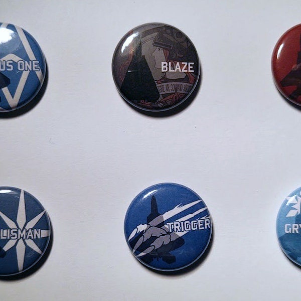 Ace Combat Buttons - 1" buttons, pins, fighter planes, military, top gun, ace combat, f-14, f-15, f-22