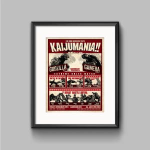 Kaijumania!! Wrestling poster Art Print and Sticker - kaiju, godzilla, gamera, pacific rim, monsters, japanese, cloverfield, poster wall art