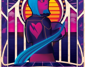 Synth Nouveau Vinyl Sticker - synthwave, vaporwave, outrun, 80s, retro, ocean, neon, sunset, art nouveau, mucha, decal, aesthetic