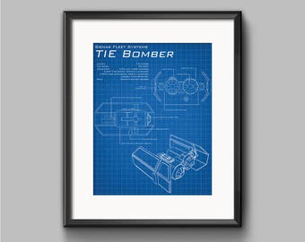 Star Wars TIE Bomber Schematic Art Print - TIE Fighter, TIE Interceptor, Star Destroyer, schematic, poster, wall art