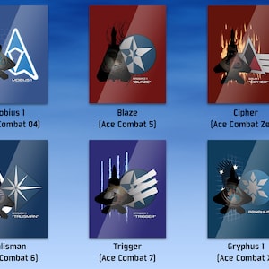 Pegatinas de Ace Combat Heroes of Strangereal: avión de combate, videojuego, juego, avión de combate, F-22, F-15, F-14, militar, calcomanía